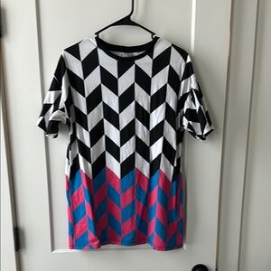 ASOS Black and White Geometric Tee with Pink and Blue Accents